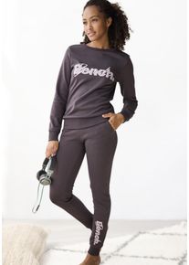 Damen Sweatpants, BENCH. LOUNGEWEAR, Gr. 32, grau, Interlock, Obermaterial: 60% Baumwolle, 40% Polyester, unifarben, bestickt, Basic, Hosen, mit