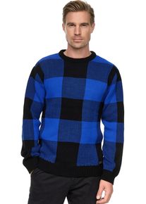 Rusty Neal Herren Strickpullover, schwarz, casual, Gr. S, kariert, 75% Polyacryl, 25% Baumwolle, Pullover, mit karierter Musterung