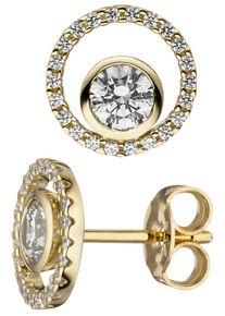 Jobo Damen Paar Ohrstecker, Gelbgold 333, gold, Gelbgold 333, Ohrringe, rund 333 Gold mit 46 Zirkonia