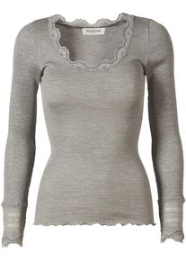 rosemunde Damen Langarmshirt "Benita Silk Blouse", grau, feminin, Gr. S, meliert, Rippware, Obermaterial: 70% Seide, 30% Baumwolle, Shirts,