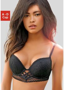 Lascana Damen Push-up-BH, Gr. 75, schwarz, Spitze, Obermaterial: 90% Polyamid, 10% Elasthan, modisch, BHs, mit entzückender Flechtoptik, sexy Dessous