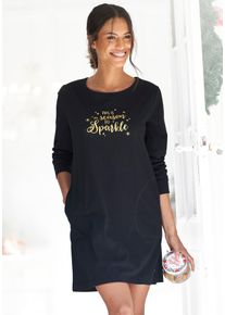 Lascana Damen Nachthemd, Gr. 32, schwarz, Single Jersey, Obermaterial: 100% Baumwolle, unifarben mit Farbeinsatz, festlich, Kleider