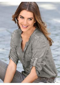 Classic Basics Damen Kurzarmbluse, grau, Gr. 44, gemustert, unifarben, 100% Viskose, Blusen