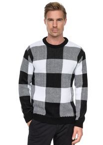 Rusty Neal Herren Strickpullover, schwarz-weiß, casual, Gr. S, kariert, 75% Polyacryl, 25% Baumwolle, Pullover, mit karierter Musterung