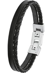 s.Oliver Herren Armband "2027411", Edelstahl-Leder, schwarz, Edelstahl, Leder, Armbänder