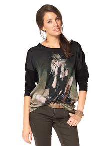 Aniston CASUAL Damen Langarmshirt, grün, feminin, Gr. 34, bedruckt, Web, Satin, Jersey, Obermaterial: 100% Polyester. Rückseite: 95% Viskose, 5%