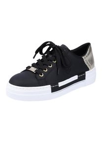 Rieker Damen Plateausneaker, Gr. 38, schwarz, Lederimitat, sportlich, Schuhe, mit Metallic-Fersenkappe, Freizeitschuh, Halbschuh, Schnürschuh