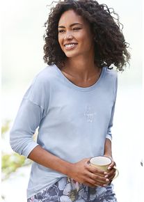 Vivance Dreams Damen Pyjamaoberteil, Gr. 32, blau, Single Jersey, Obermaterial: 50% Baumwolle, 50% Viskose, bedruckt, unifarben, Basic, Shirts, mit