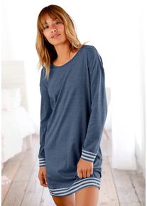 Arizona Damen Nachthemd, Gr. 32, blau, Jersey, Obermaterial: 60% Baumwolle, 40% Polyester, meliert, Basic, Kleider, mit gestreiften Bündchen
