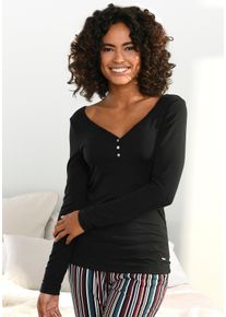 s.Oliver Damen Pyjamaoberteil, Gr. 40, schwarz, Feinripp, Obermaterial: 63% Polyester, 33% Viskose, 4% Elasthan, unifarben, Basic, Shirts, aus