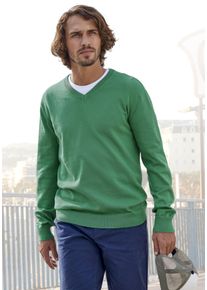 H.I.S. H.I.S Herren Strickpullover, grün, Basic, Gr. S, unifarben, Feinstrick, Obermaterial: 60% Baumwolle, 40% Polyester, Pullover, mit V-Ausschnitt,