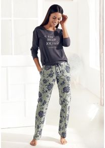 Vivance Dreams Damen Pyjama, Gr. 32, grün, Single Jersey, Obermaterial: 100% Baumwolle, unifarben, geblümt, feminin, Homewear-Sets, mit großem