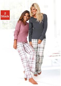 Arizona Damen Schlafanzug, Gr. 36, lila, Single Jersey, Obermaterial: 100% Baumwolle, kariert, unifarben, Basic, Homewear-Sets, mit Hose im Karodesign