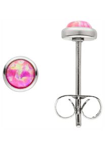 Jobo Damen Paar Ohrstecker, Edelstahl, silber, Edelstahl, Ohrringe, Edelstahl mit synthetischem Opal rosa 5 mm