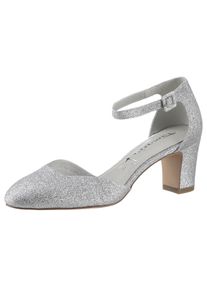 Tamaris Damen Spangenpumps, Gr. 38, silber, Lederimitat, elegant, Schuhe, Abendschuh, Festtagsschuh, Brautschuh, Trichterabsatz mit ANTIshokk