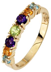 Jobo Damen Fingerring, 56, Gelbgold 333, gold, Gelbgold 333, Fingerringe, 333 Gold mit Amethyst Blautopas Citrin Peridot