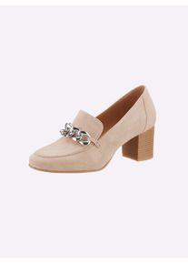 Heine Damen Pumps, Gr. 40, beige, Leder, Veloursleder, modisch, Schuhe