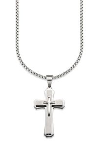 Bruno Banani Herren Kette mit Anhänger "Schmuck Geschenk Halskette Kreuz, Venezianerkette", Edelstahl, L: 55cm B: 3mm, silber, Edelstahl, B:3mm,
