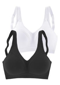 Petite Fleur Damen Soft-BH, Gr. 80, schwarz-weiß, Jersey, Obermaterial: 90% Baumwolle, 10% Elasthan, Basic, BHs, ohne Bügel, in abdeckender