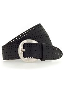 Tamaris Damen Ledergürtel, schwarz, modisch, Gr. 85, unifarben, Rindsleder, Gürtel, mit Lochmuster