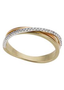Firetti Damen Goldring "Schmuck Geschenk Gold 585, tlw. mehrreihig, tricolor, massiv", 19, 0,12 ct P2 = erkennbare Einschlüsse, Gelbgold 585-Weißgold
