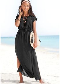 Lascana Damen Strandkleid, schwarz, modisch, Gr. 42, unifarben, Web, Obermaterial: 100% Viskose, Kleider, aus leicht transparenter Webware, Maxikleid