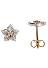 Firetti Damen Paar Ohrstecker "Schmuck Geschenk Gold 585 Ohrschmuck Blume", 0,14 ct P2 = erkennbare Einschlüsse, Rotgold 585-Weißgold 585-Diamanten,