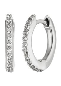 Jobo Damen Paar Creolen, SI = kleine Einschlüsse, Weißgold 750-Diamanten, weiß, Weißgold 750, Diamanten, Ohrringe, 750 Weißgold mit 26 Diamanten 12 mm