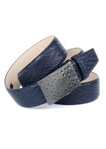 Anthoni Crown Damen Ledergürtel, blau, casual,klassisch, Gr. 105, unifarben, gemustert, Leder, Gürtel, 4 cm Automatik Ledergürtel für Jeans