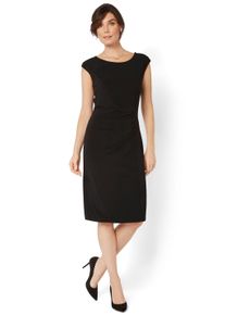 Damen Jerseykleid, schwarz, Gr. 48, HERMANN LANGE Collection, unifarben, Obermaterial: 95% Polyester, 5% Elasthan, Kleider, mit eleganter Raffung