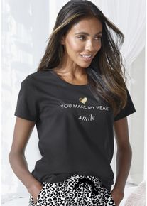 Vivance Dreams Damen Pyjamaoberteil, Gr. 36, schwarz, Single Jersey, Obermaterial: 100% Baumwolle, modisch, Shirts, mit Foliendruck