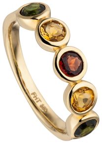 Jobo Damen Fingerring "Ring mit Citrin Granat Turmalin", 52, Gelbgold 585, gelb, Gelbgold 585, Fingerringe, 585 Gold