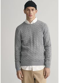Gant Herren Strickpullover "COTTON CABLE C-NECK", grau, Basic, Gr. S, Zopfmuster, Strick, Obermaterial: 100% Baumwolle, Pullover, mit