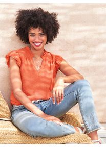 Heine Damen Kurzarmbluse, orange, Gr. 50, unifarben, 100% Polyester, Blusen