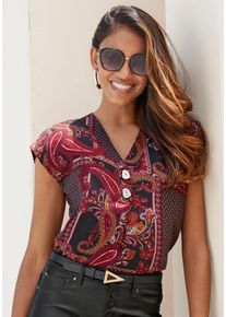 Lascana Damen Schlupfbluse, rot, modisch, Gr. 36, bedruckt, Paisley, Web, Obermaterial: 100% Viskose, Blusen, mit modischen Knöpfen, Paisleymuster,
