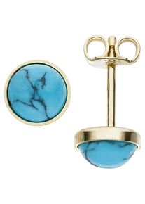 Jobo Damen Paar Ohrstecker, Gelbgold 333, gold, Gelbgold 333, Ohrringe, rund 333 Gold mit Türkis