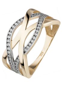 Jobo Damen Fingerring, 50, Gelbgold 333, gold, Gelbgold 333, Fingerringe, 333 Gold bicolor mit 46 Zirkonia