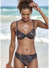 s.Oliver Damen Bügel-Bikini-Top "Milly", schwarz, Gr. 36, floral, Polyamid, Bikini-Oberteile, mit kleinen Ringen am Träger