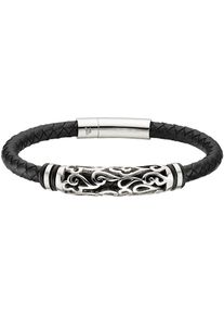 Bruno Banani Damen Lederarmband "Schmuck Geschenk Armband Ornament, B4107B/20/00/22", Edelstahl-Leder, schwarz, Edelstahl, Leder, Armbänder