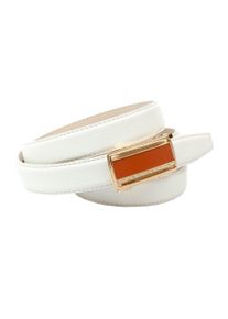 Anthoni Crown Damen Ledergürtel, weiß, Gr. 85, unifarben, Leder, Gürtel, Damengürtel mit Glas-Schließe in orange