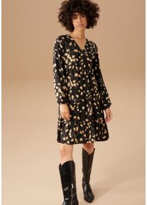 Aniston CASUAL Damen Blusenkleid, schwarz, modisch, Gr. 44, geblümt, bedruckt, Web, Obermaterial: 100% Viskose, Kleider, mit graphischem Blumendruck