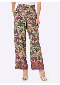 Heine Damen Schlupfhose, grün, Gr. 42, geblümt, gemustert, mehrfarbig, bedruckt, 100% Viskose, Hosen