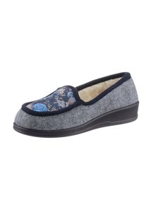 Schawos Damen Hausschuh, Gr. 37, grau, Textil, Schuhe
