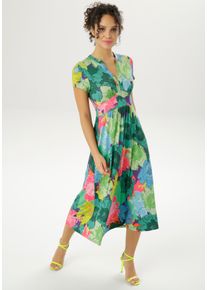 Aniston CASUAL Damen Sommerkleid, bunt, Gr. 42, geblümt, bedruckt, Single Jersey, Obermaterial: 95% Viskose, 5% Elasthan, Kleider, mit großflächigem,