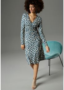 Damen Jerseykleid, blau, modisch, Gr. 44, Aniston SELECTED, animal-print, gemustert, Single Jersey, Obermaterial: 95% Viskose, 5% Elasthan, Kleider,