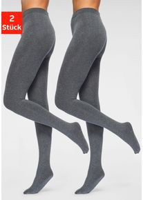 Lavana Damen Thermostrumpfhose, Gr. M, grau, Obermaterial: 66% Baumwolle, 30% Polyester, 4% Elasthan, glattgestrickt, uni, Strumpfhosen, mit