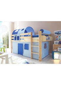 Hochbett Ticaa, B:101cm H:114cm L:205cm, blau, Jugendzimmer, Hochbetten, "Malte", mit Rollrost und in verschiedenen Ausführungen wahlweise mit