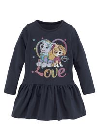 PAW PATROL Mädchen Jerseykleid, blau, casual, Gr. 128, bedruckt, Jersey, Obermaterial: 95% Baumwolle, 5% Elasthan, Kleider, Druck mit EVEREST und SKYE