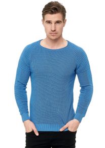 Rusty Neal Herren Strickpullover, blau, casual, Gr. L, unifarben, 50% Polyacryl, 50% Baumwolle, Pullover, mit modernem Rundhalsausschnitt