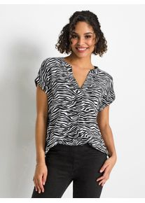 Inspirationen Damen Kurzarmbluse, schwarz-weiß, Gr. 38, gemustert, 100% Viskose, Blusen